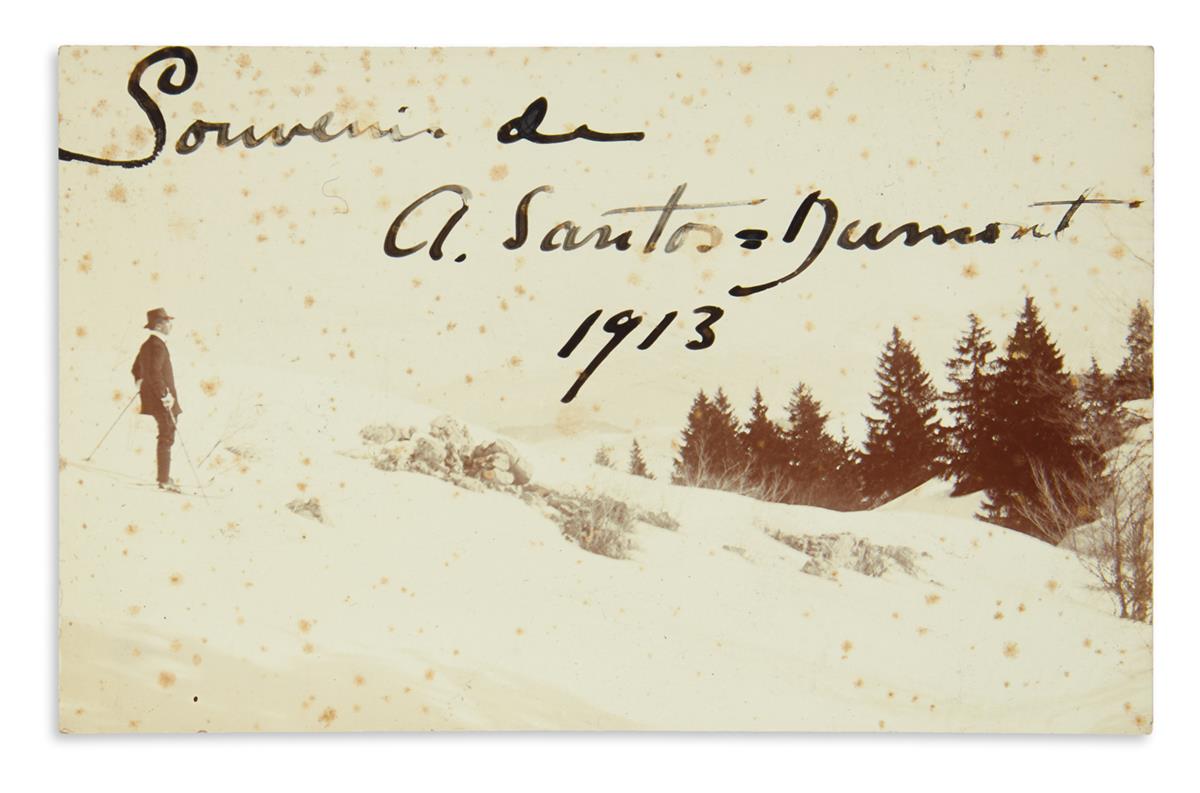 SANTOS-DUMONT, ALBERT. Photograph postcard Signed and Inscribed, Souvenir de / A. Santos-Dumont / 1913,